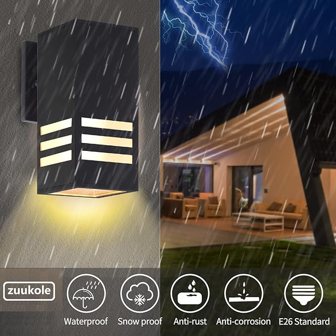 Outdoor Wall Lantern Exterior Light Fixture - ETL Listed Aluminum Anti-Rust Waterproof Wall Mount Rectangular Design – 1-Direction Up/Down Wall Sconce for Porch Garage Doorway or Patio