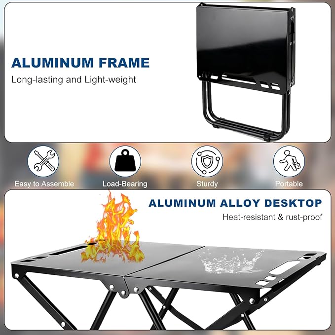 Tactical Camping Table Collapsible Table Lightweight with Carry Bag Durable Carbon Steel Outdoor Picnic Table for Camping Travel expeditions Hiking Picnics BBQs &amp Beach Trips - Black