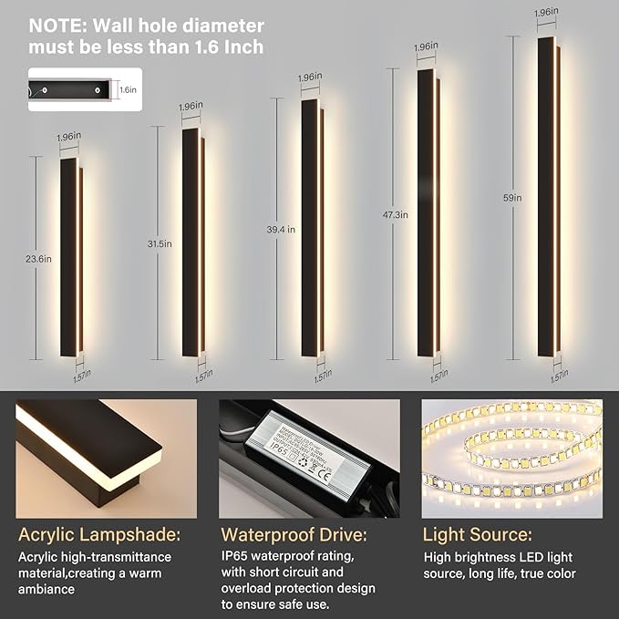 Modern Outdoor Wall Light 31.5Inch Black LED Dimmable IP65 Waterproof with Remote Outdoor Linear Wall Sconces Exterior Lighting Fixture Porch Wall Light for House Front Door Garage