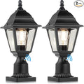 FOLKSMATE Dusk to Dawn Outdoor Post Lights 2-Pack Waterproof Outside Post Lamps with Pier Mount Exterior Pole Lantern with Clear Glass Matte Black Light Fixture for Patio Garden Walkway