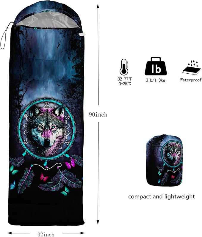 HOSIMA Dear Hunting Pattern Cold Weather Sleeping Bags for Kids AdultsBlack Light Weight Waterproof Sleeping Bags for Outdoors Hiking.