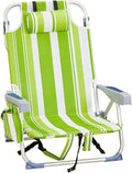 Bonnlo Low-Profile Folding Patio Chair with Headrest &amp Storage Pouch Lightweight Aluminum Frame Supports 220 lbs/100 kg Portable for Travel Lawn Poolside Camping Beach(Meadow Stripes)