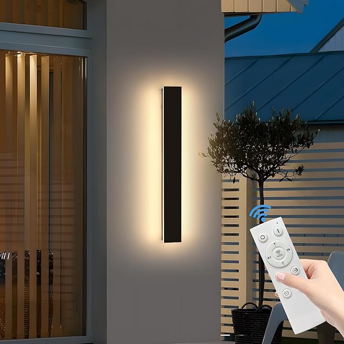 23.6inch Exterior Wall Lights for House Modern Outdoor Wall Sconce Dimmable 3000K-6000K IP65 Waterproof Outside Long Strip Light Wall Mount Lighting for Porch Garage with Remote Control