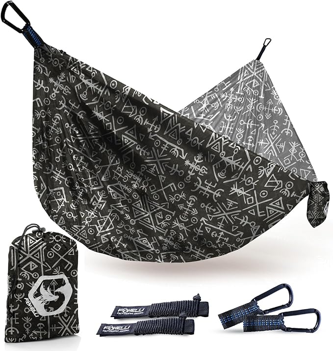 Foxelli Camping Hammock – Ultralight Hammock for Backpacking Hiking Festivals Travel - Easy Setup with Tree-Friendly Ropes &amp Steel Carabiners Heavy Duty Parachute Nylon