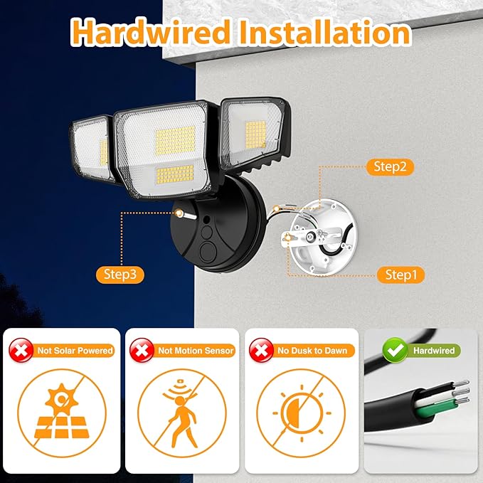 90W 10000LM Flood Lights Outdoor LED Security Lights with 4 Heads Switch Controlled 6500k Daylight IP65 Waterproof Exterior Floodlight for Outside Garage Yard Porch Eave