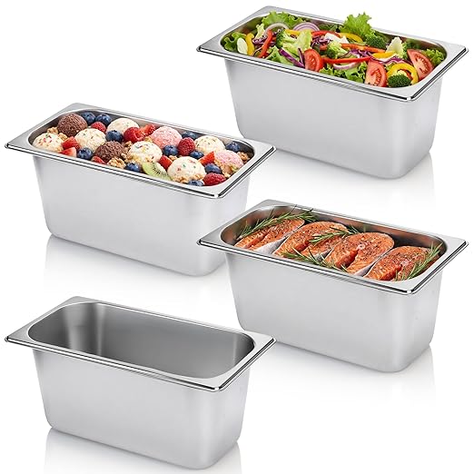 TOPZEA 4 Pack Hotel Pans 1/3 Size 6 Deep Stainless Steel Steam Table Pan Catering Food Pans Dinner Server for Restaurant Kitchen Breading Marinating Buffet &amp Food Prep Party Catering Supplie
