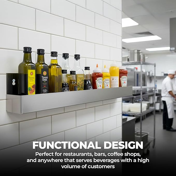 Stainless Steel Speed Rails - Bottle Rack for Bars Restaurants and Service Stations | Wall or Counter Mount (60 Single Rail)