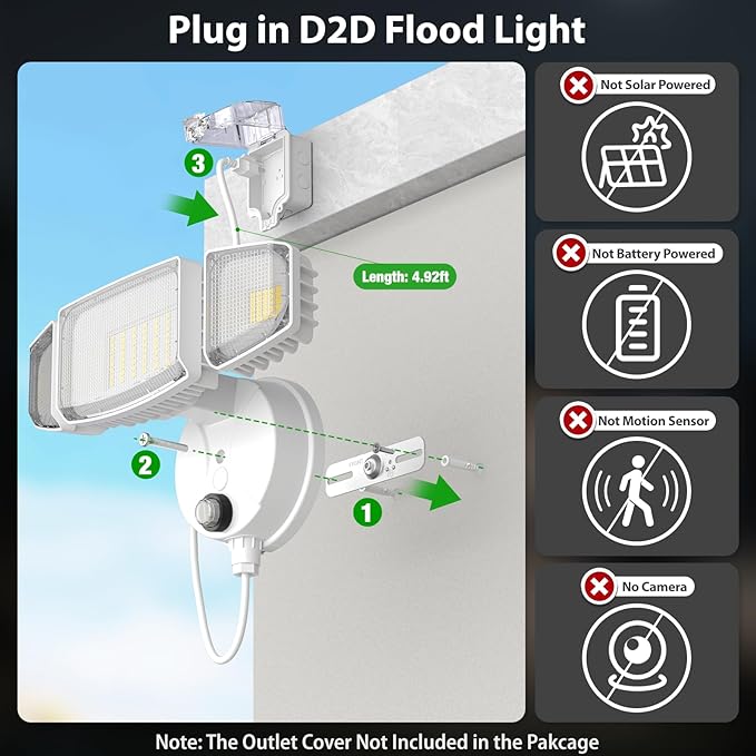 iMaihom 100W Dusk to Dawn Outdoor Lighting 10000LM Plug in Flood Lights with Remote Control 2 Modes IP65 Waterproof Led Exterior Security Light with Photocell 6500K Floodlight for Yard Garage White