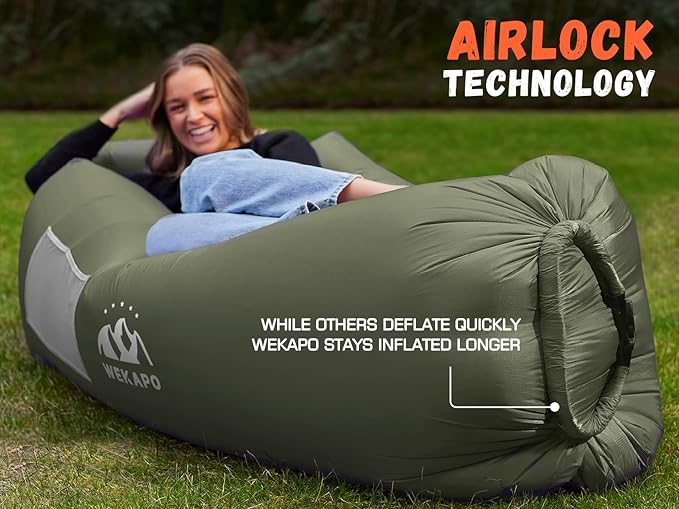 WEKAPO Inflatable Couch Air Lounger Chair - Camping &amp Beach Accessories Portable Blow up Sofa for Hiking Lawn Indoor/Outdoor Movies &amp Music Festivals. Lightweight and Easy to Set Up Air Ham