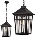 Darkaway Large Outdoor Pendant Light Fixture 16inch Outdoor Hanging Light Porch Lights Fixtures Anti-Rust Waterproof Aluminum with Seeded Glass for Porch Entryway Doorway Farmhouse (BlackLarge)
