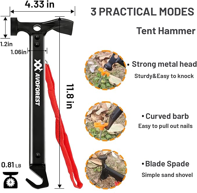 20 Pcs Tent Stakes with Camping HammersAvoforest 7.1 Inch Non-Rust Metal Tent Pegs + Portable Tent Stakes Hammers Ground Stakes and Tent Accessories Camping with Storage BagGardenHiking