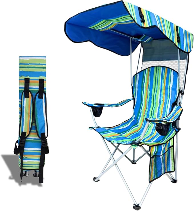 Camping Chair with Canopy Shade Adjustable Portable Folding Camping Chair with Cup Holder &amp Side Pocket for Beach Fishing Camping- Support 330 LBS (Streak)