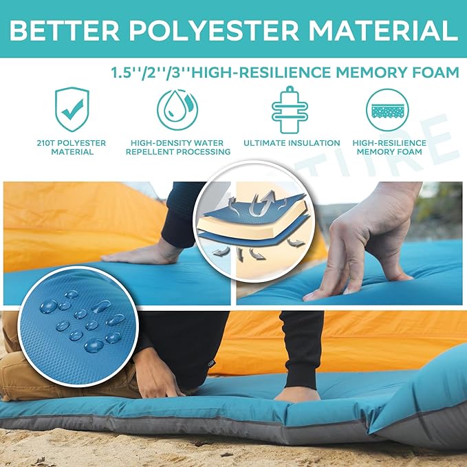 Clostnature Self Inflating Sleeping Pad for Camping - 1.5/2/3 inch Camping Pad Lightweight Inflatable Sleeping Mat for Backpacking Compact Ultralight Foam Air Mattress for Tent Hammock