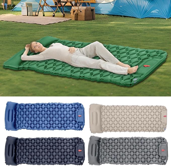 Outdoor Camping Inflatable Mattress Sleep Pad with Pillows Travel Mat Folding Bed Light Weight Air Cushions Enduring Travel Mat Folding Bed