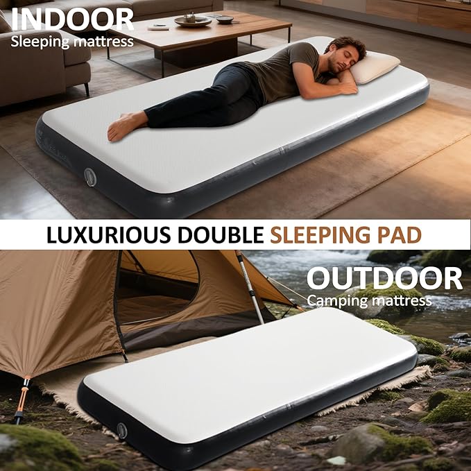 Queen Size Inflatable Air Bed Mattress 6'' Elevated Pad with Pump White Hypo-Allergenic Portable Outdoor Camping Mat