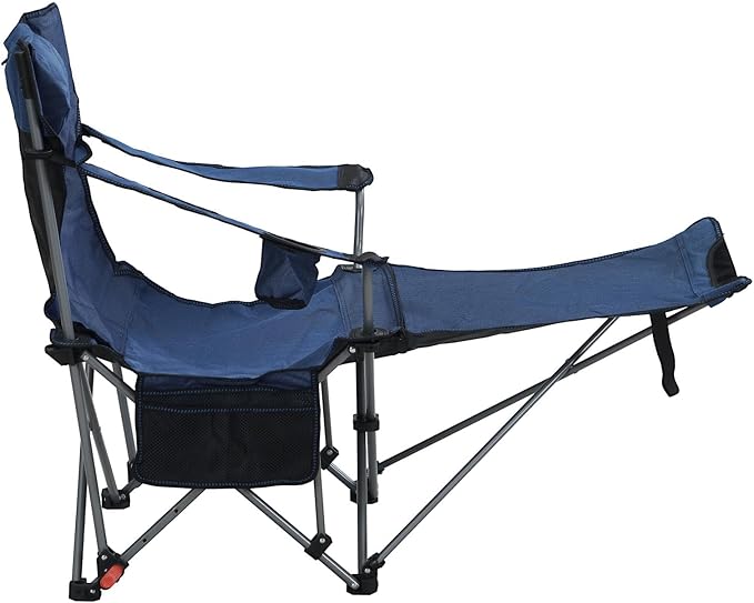 Folding Camping Chairs Portable Beach Chairs with Foot Rest Adjustable Recliner Chairs with Side Pockets &amp Cup Holder for Camping Picnics Fishing Beaches Barbecuesand (Blue)