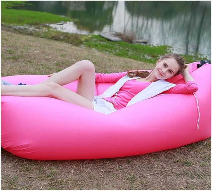 Inflatable Lounger Air Chair Sofa Bed Sleeping Bag Couch for Beach Camping Lake Garden(Pink)