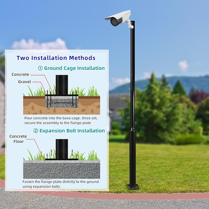 Street Light Pole 10ft Tall Galvanized Split Street Lamp Post for Outdoor Street Courtyard Parking Lot Lighting Post Fixtures with Mounting Ground Cage (10FT 114+76mm)