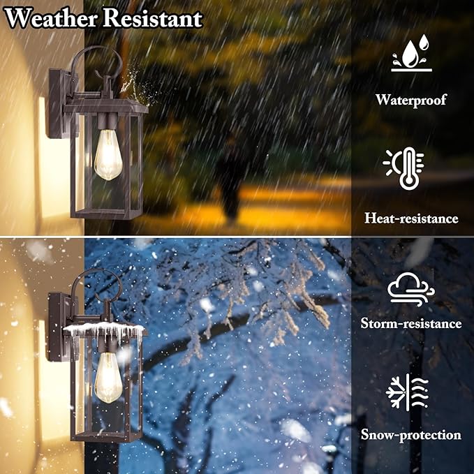 BesLowe 2-Pack Outdoor Wall Light Fixtures 15 Exterior Lighting Fixtures Wall Mount Waterproof Porch Lights Outdoor Wall Sconces Lanterns Modern Outside Lights for House Front Door Garage Brown