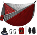 Camping Hammock Portable Hammocks with Mosquito NetLightweight Nylon Parachute Hammock with 10ft Tree StrapsCamping Gear Must Haves for Travel Hiking Backpacking Beach Patio-Red&ampGrey