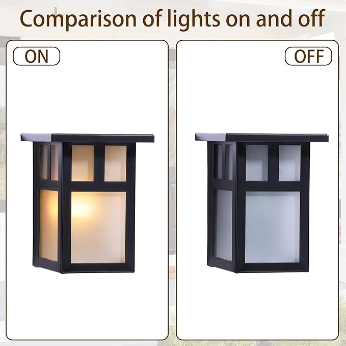 2-Pack Small Outdoor Wall Lights Rustic Black Metal Sconce with Clear Glass Shade 7.6”H Compact Exterior Light for Porch Entryway Garage - Hardwired Damp Rated ETL Certified (Bulb Not Included)