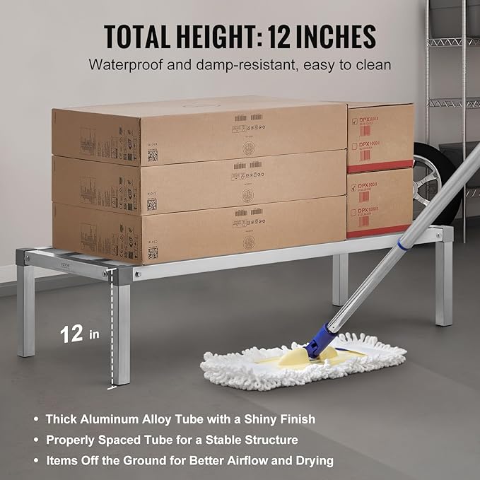 VEVOR Aluminum Dunnage Rack 48” x 20” Commercial Food Floor Rack 12” Off the Floor 1000 lbs Capacity All-Welded Aluminum Storage Rack for Storage in Restaurants Kitchens Garages and Vehicles