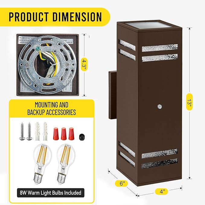 2-Pack Bronze Dusk to Dawn Outdoor Lights Wall Light Wtih LED Bulbs Modern Up Down Lights Outdoor IP65 Waterproof Exterior Lighting Fixtures Outside Lights for House for Porch Garage