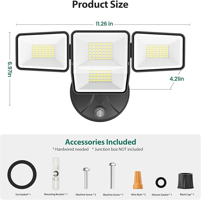 70W Dusk to Dawn Flood Lights Outdoor Lighting 7000LM Dusk Till Dawn Floodlight 4 Heads LED Security Light with Photocell IP65 Waterproof 6500K Daylight for Yard Garage Porch 2 Pack Black