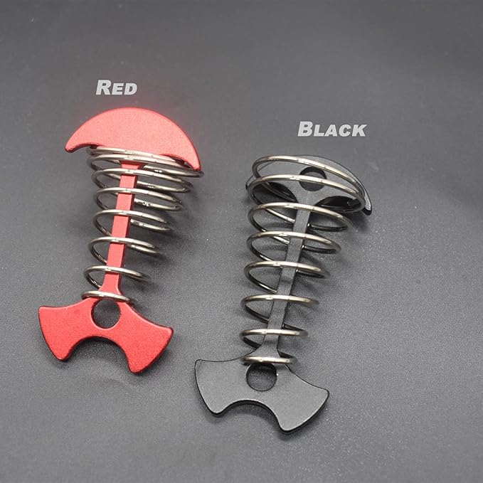 8 pcs Aluminium Alloy 3 inch Fishbone Tent Stakes Deck Anchor Pegs with Spring Rope Buckle Hook Cord Adjuster Tensioner Kit for Camping on Wood Platform Red