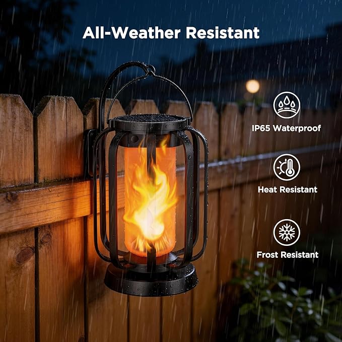 Hompavo Gen2 Solar Lanterns Outdoor Lights with Ultra-Real Flame 2 Charging (USB/Solar) &amp 2 Modes - Waterproof Decorative Hanging/Table Lights for Pathway Yard Patio Garden Decor Gifts for Women