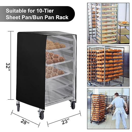Bread Rack Cover with Zipper 10tier Sheet Pan Rack/Bun Pan Rack Cover with Vents 23X28X32 Bakery Single Rack Covers Waterproof and DustproofBlack