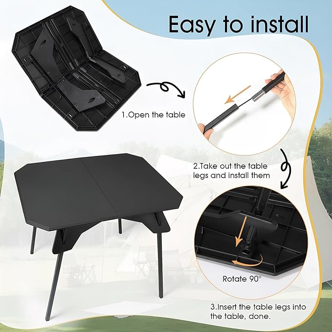 ele ELEOPTION Portable Folding Camping Table Aluminum Legs Fold up Lightweight Outdoor Ultralight Small Foldable Camping Table with Carrying Bag for Beach Picnic Grilling Hiking Fishing Black