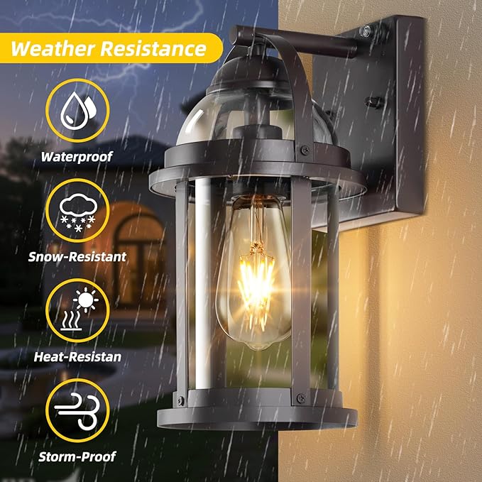 OKELI Dusk to Dawn Outdoor Wall Lights Waterproof Lighting Fixtures Rustic Farmhouse Wall Lanterns with Clear Glass Shades Anti-Rust Outside Lights for Garage Patio Porch(Brown 2 Pack)