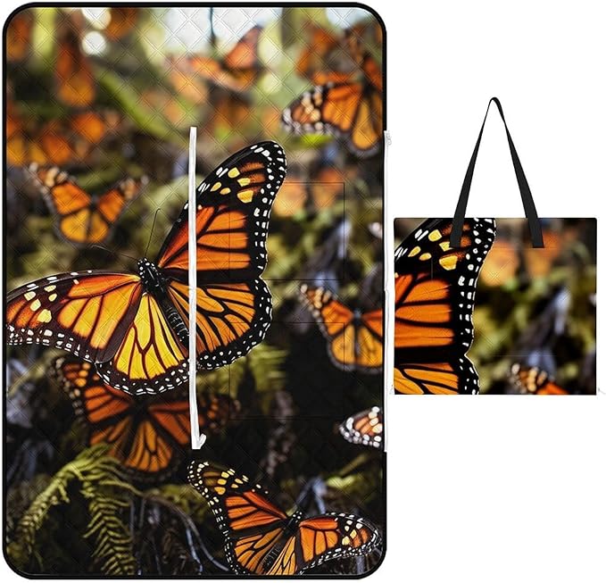 Zipper Heaps of Orange Monarch Butterflies Style Picnic Mat Suitable for Travel Camping Park Or Home Use