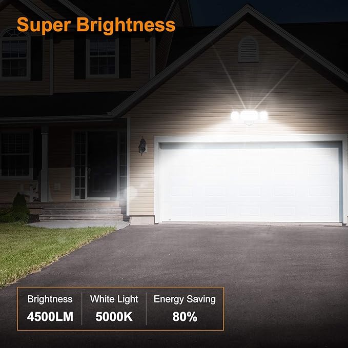 LEPOWER 4500LM Outdoor Flood Lights 45W LED Flood Light Exterior Flood Lights Switch Controlled 5000K 3 Adjustable Heads IP65 Waterproof Outdoor Lights for House Garage Yard White