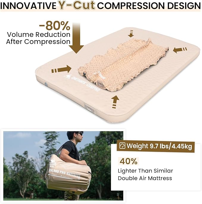 ONETIGRIS CAMPING DYNISLAND PRO Sleeping PadSelf Inflating Camping Mattress for 2 PersonBuilt-in Foot PumpUltralight Sleeping Mat Compact for Camping Backpacking Hiking Traveling Tent（Coyote Brown）
