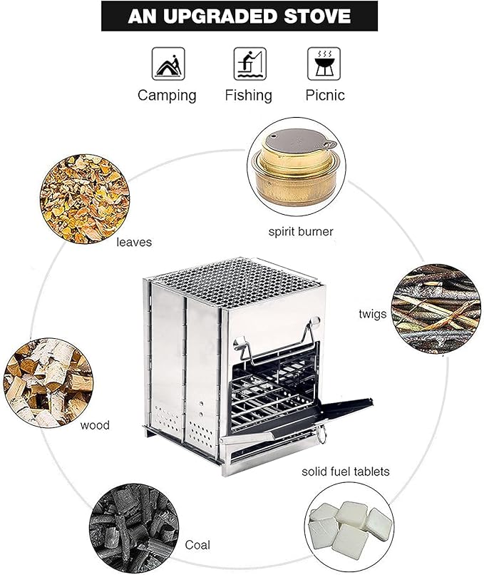 REDCAMP Wood Burning Folding Camp Stove Stainless Steel Grid Portable Collapsible Backpacking Stove Survival Rocket Stove for Hiking Outdoor Tent Camping Picnic BBQ Large