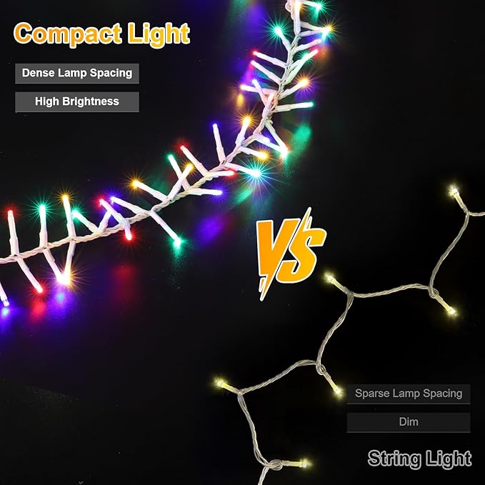 LAMPHOME 500 LED String Lights - Outdoor &amp Indoor Plug-in Twinkle Fairy Lights 46ft 500 LEDs Multicolor Waterproof 16 Modes