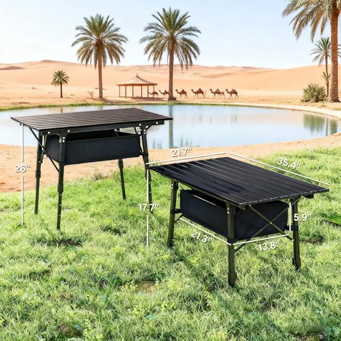 JVV Portable Camping Table Aluminum Black Folding with Storage Bag Adjustable Height 17.7-26 Inches 35.4x21.7 Inches for Outdoor Picnic BBQ
