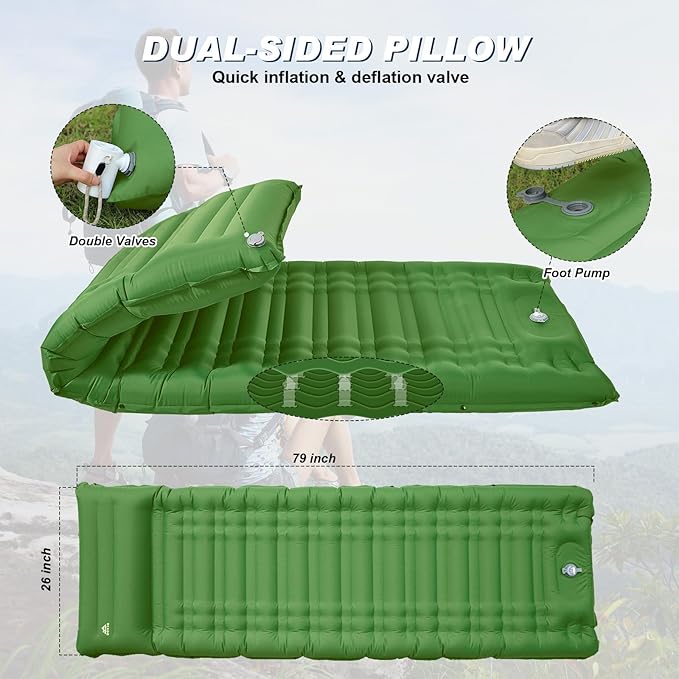Camping Sleeping Pad Extra Thickness 4.7 Inch Inflatable Sleeping Mat Ultralight Waterproof Camping Mat with Built in Pump Air Mattress for Backpacking Hiking Tent Travel