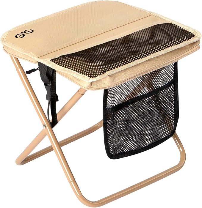 Camping Stool Upgraded FoldableStool Aluminum Alloy Bracket Portable outdoorfolding Chair with Pocket for Queuing FishingHiking Tours BBQ Parties Outdoor Camping Accessories(Khaki)