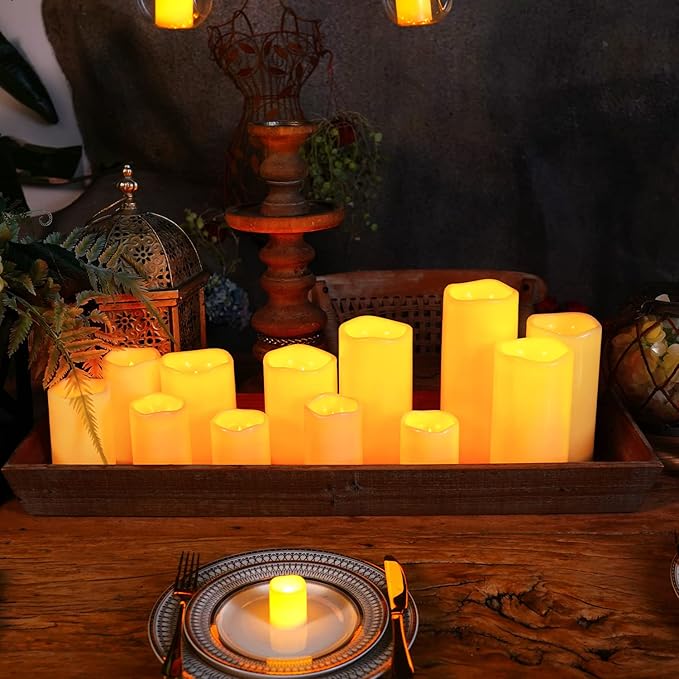 Homemory 4x10 Large Solar Candles Outdoor Waterproof Dusk to Dawn Solar Powered Flameless Candles for Outdoor Lanterns Set of 4