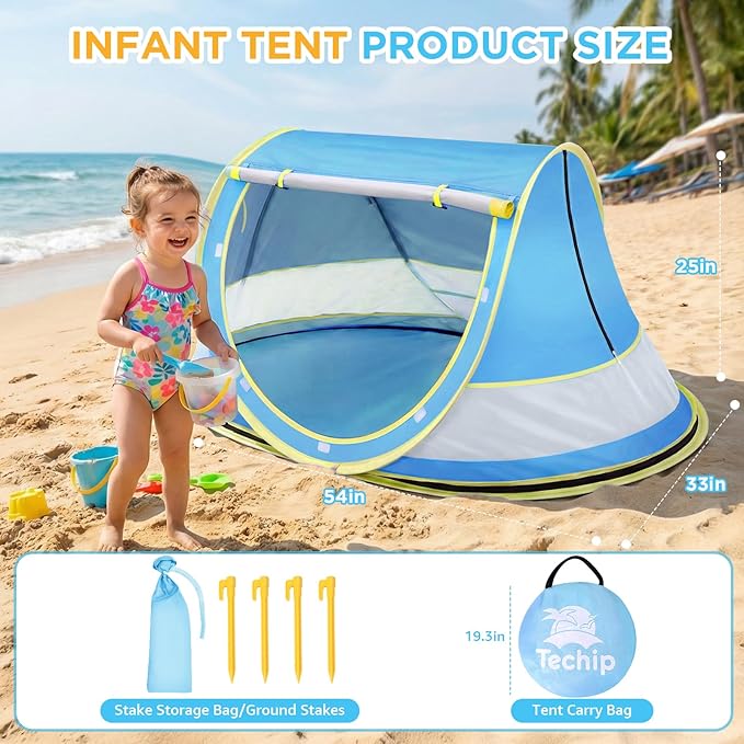 Baby Beach Tent Pop Up Beach Tent Sun Shade for Beach UPF 50+ UV Protection Sun Shelters for Infants with Carry Bag for Outdoor Travel Camping(Blue)