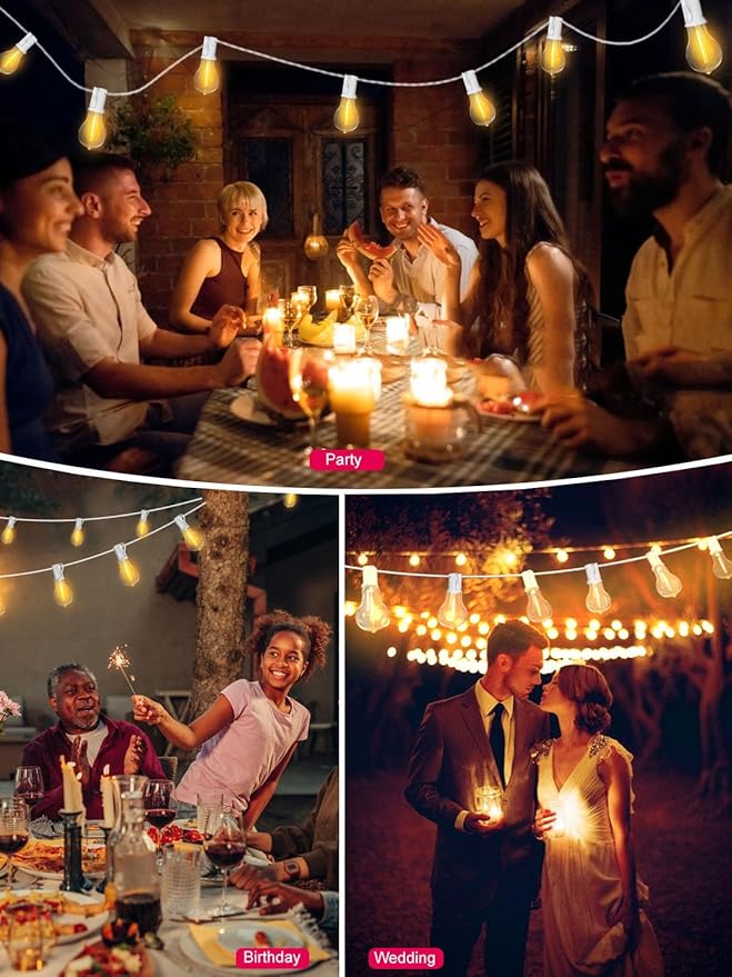 DAMAING Outdoor String Lights 200FT(2x100FT) Waterproof Patio Lights with 105 Plastic Dimmable LED Edison BulbsConnectable Outdoor Lighting for BackyardGarden and Wedding Outside 2200K White Cord