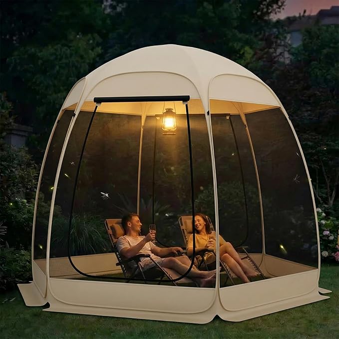 TABU Pop Up Screen House Tent 10x10 FT Screen Room Canopy with Mosquito Mesh Instant UV Resistant Shelter with Carry Bag for 6-8 Person Beige
