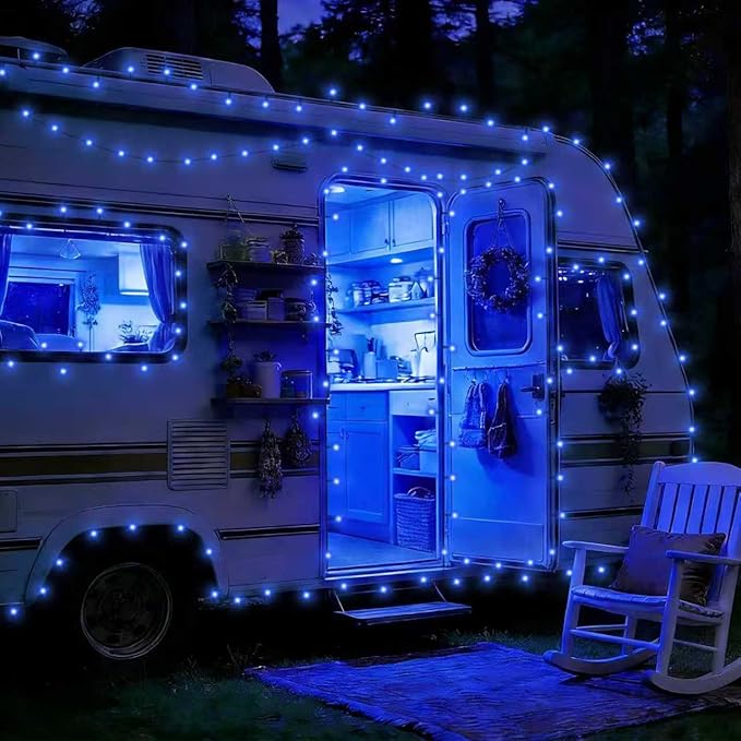 QITONG 165ft 500LED Blue Christmas Lights String Lights Outdoor Waterproof Plug in Green Wire Twinkle Tree Lights with 8 Modes