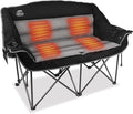 Heated Double Camping Chairs3 Heat Levels Padded Portable Loveseat w/Wine Glass HolderCup HolderHeating Outdoor Camp Couch Support 600 LbsBlackBattery NOT Included