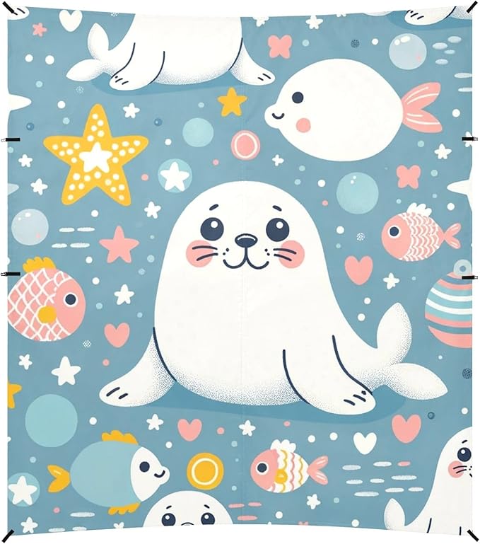 Cute Seal Star Dot and Hear Camping Sun Shelter Beach Tent Portable Beach Sun Shade Outdoor Canopy for Camping Trips Fishing Picnic