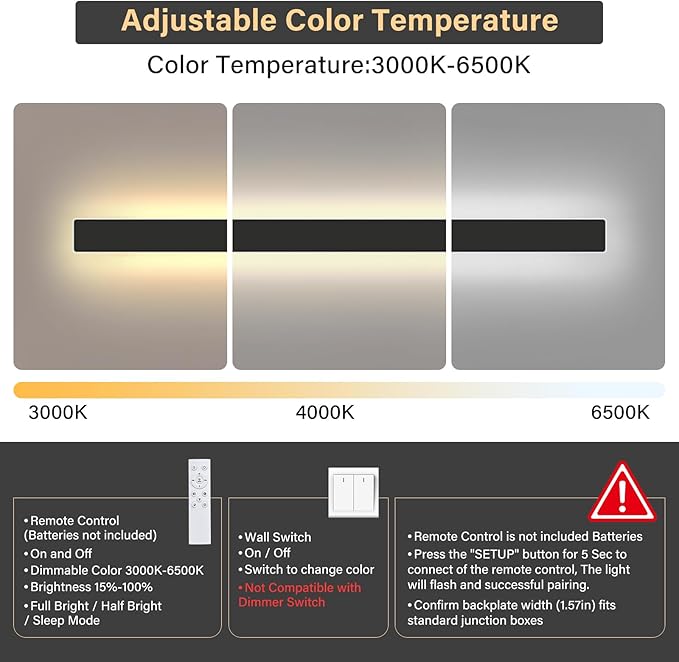 Modern Outdoor Wall Light 31.5Inch Black LED Dimmable IP65 Waterproof with Remote Outdoor Linear Wall Sconces Exterior Lighting Fixture Porch Wall Light for House Front Door Garage