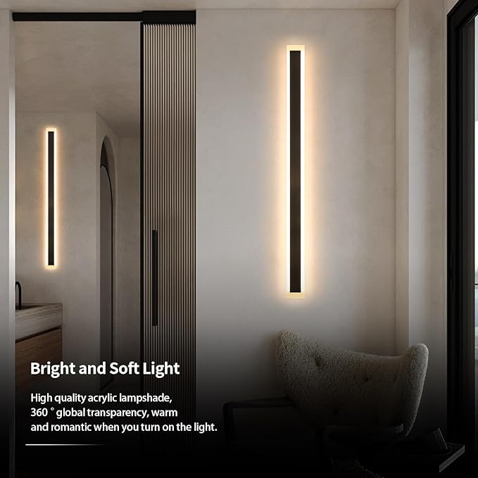 2 Pack 78.7In Modern Outdoor Wall Light Outdoor Wall Sconces for House Exterior Wall Light Fixtures LED Long Strip Wall Mount for Garage Patio Doorway (Warm Light)